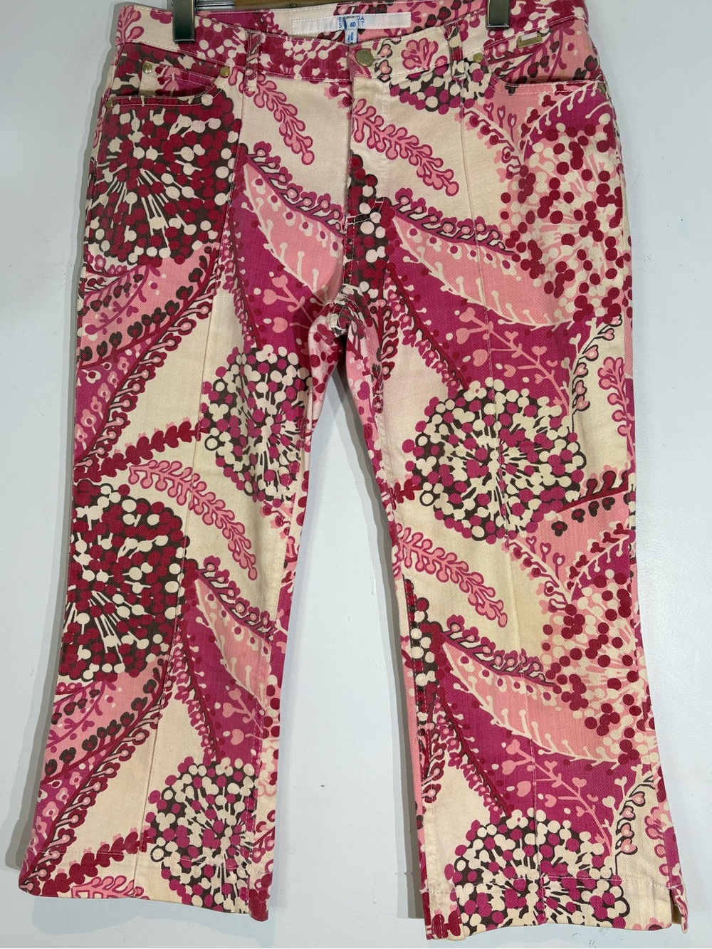 Escada Sport Pink Raspberry Abstract Floral Cotton Jeans 40 US10